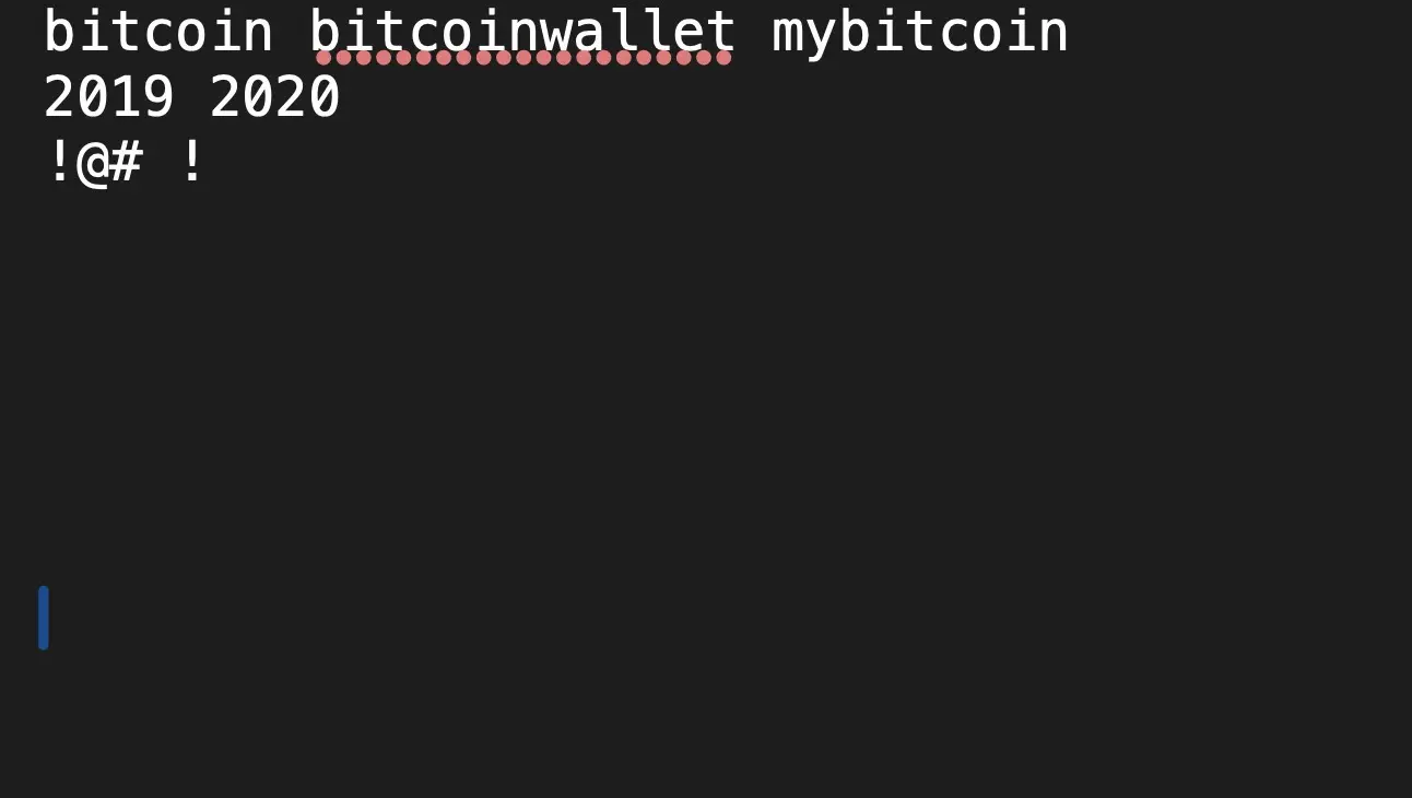 Example BTCRecover hint file containing base words, years and symbols.